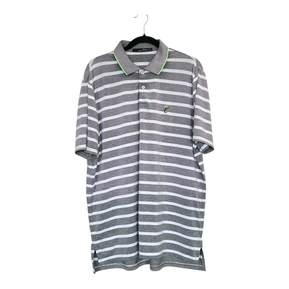 RLX Ralph Lauren Men’s Golf Polo Shirt Striped Grey Neon Green Performance Large